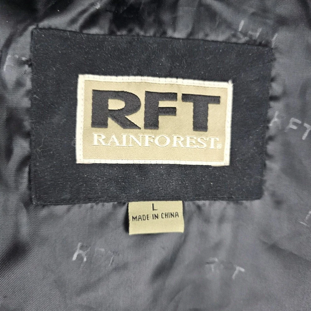 RFT Rainforest Down Filled Jacket Mens Large L Black Casual Faux‎ Suede